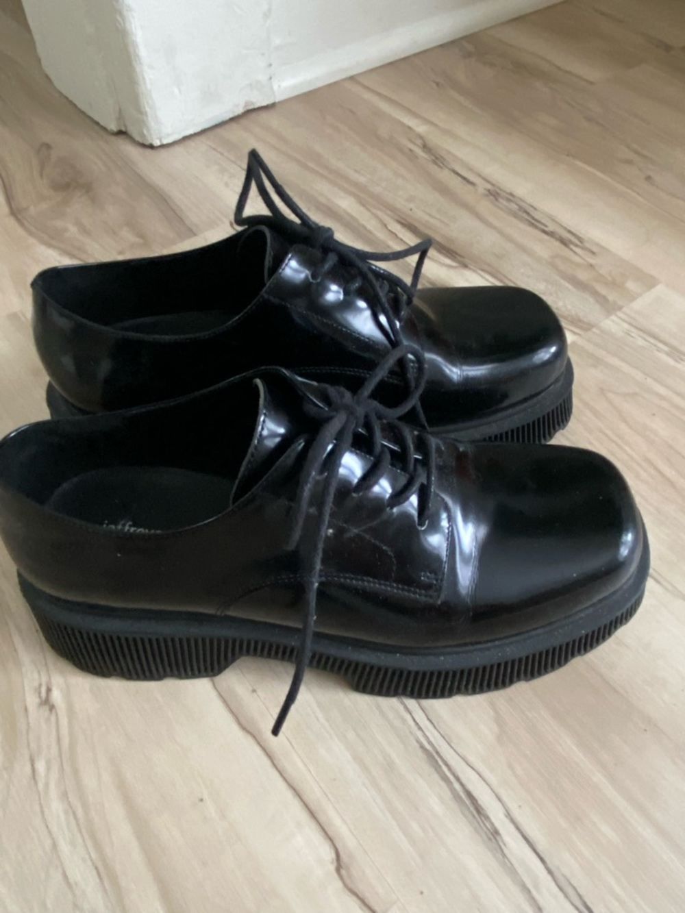 Jeffrey Campbell Black Patent Lace-Up Platform Loafers